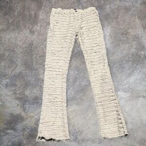 Men's Y2K Guapi Cream Distressed Stacked Denim Jeans Streetwear - Size 36